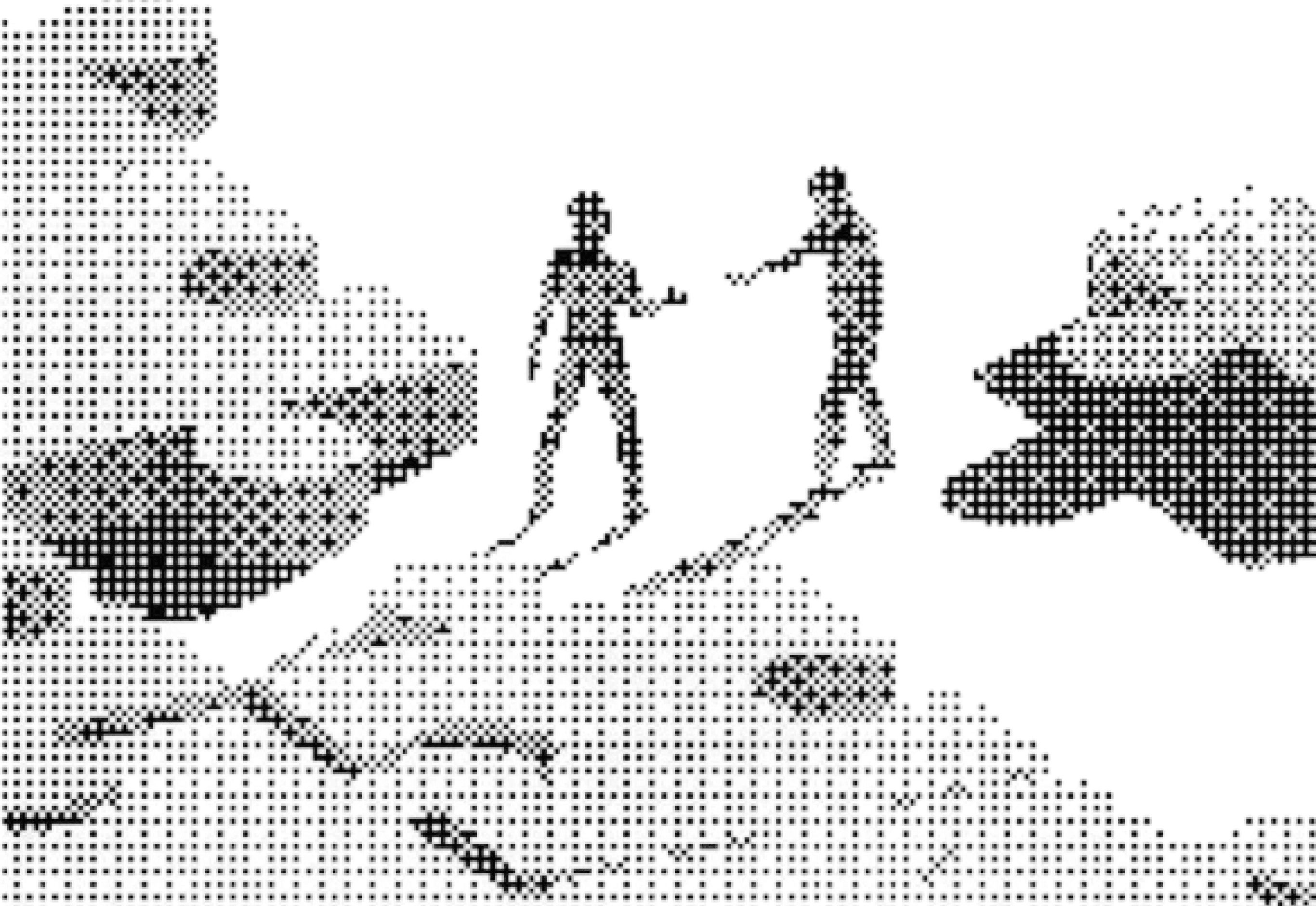 两位 Builder 在创作路径上相遇的点阵插画